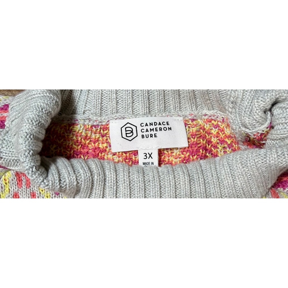 Candace Cameron Bure Fair Isle Knit Mock Neck Sweater 3X Pink Yellow Gray Cozy - Picture 3 of 7